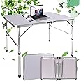 90 * 60cm Folding Computer Desk, Compact Save Space Small Foldable Home Office Laptop Work Desk, 2 Gears Adjustable Height Aluminum Study Writing Table, Portable Picnic Camping Tables That Fold Up