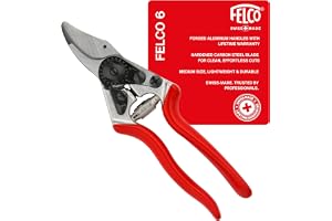 FELCO 6 kompakt bypass-sekatör för medelstor hand, härdad stålklinga 42 mm, smidda aluminiumhandtag, ergonomiskt vinklat skär