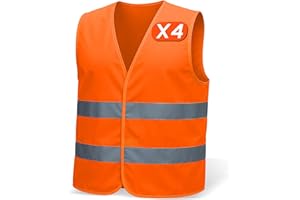 MAZALAT WORK WEAR Set de 4 chalecos reflectantes para Hombre & Mujer – Cumple con EN ISO 20471 & EN ISO 13688 – Tiras Reflectantes, Ligero & Transpirable – chaleco reflectante moto, chaleco reflectante coche.