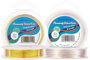 BENECREAT 40m 0.6mm Filo di Rame Oro e Argento Cavo Metallico Filo per Gioielli Artigianale Calibro 22, 20m / Rotolo, 2 Rotoli