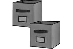 Tudefy Cube Storage Boxes | 26.7 x 26.7 x 27.9cm Storage Cubes with Name Card Holder | Foldable Storage Boxes for Shelves, Wardrobe, Kitchen, and Office (26.6x26.6x27.9 cm, 2 Pack)