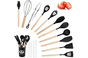 Legpador Utensilios de Cocina(27Pcs), Juego Cucharones de Silicona, Accesorios Set, Menaje, para Todas Ollas, para Hornear en La Cocina, con Cubo para Guardar Utensilios de Cocina(Negro)