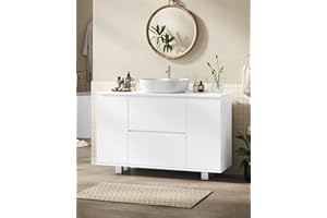 ‎KIMENICH KIMENICH Waschbeckenunterschrank, Badezimmerschrank mit Schubladen, Türfächer, Verstellbare Ablagen, Unterschrank Waschbecken mit Füßen, Viel Stauraum, 90 x 30 x 60 cm, Weiß