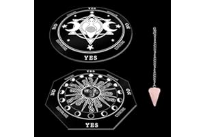 AHANDMAKER Acrylic Pendulum Board Set, 2 Style Triple Goddess Moon Sun Face Dowsing Divination Board Metaphysical Message Board with Crystal Pendulum Necklace for Witchcraft Wiccan Altar Supplies Kit