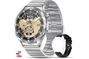 LOYEWAIER Moderne Smart Uhren 1,91 HD Bildschirm Anruf Nachricht Erinnerung Bluetooth Uhr Mann Outdoor Sport Aktivität Fitness Tracker Männer Schwarz Edelstahl Smartwatch für Android IOS (D-Silber)