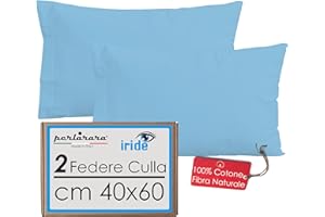 Perlarara Iride - Federa Cuscino 40X60 Bambino Set 2 Federe - Fodera Cuscino Bambino in Cotone Made in Italy - Federe Cuscino 40x60 Bambini Tinta Unita - Celeste