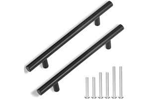 STARVORTEX 20pcs Matt Black Kitchen Cupboard Door Handles, 130mm Black Cabinet Handle, Stainless Steel T Bar Handles, Durable Kitchen Unit Black Cupboard Door Handl (Overall Length: 20cm)