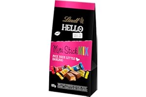 ‎LINDT Lindt HELLO Mini-Stick Mix | 120 g | Gefüllte Vollmilch-Schokolade in 4 Sorten (Crunchy Nougat, Strawberry Cheesecake, Cookies & Cream, Salted Caramel)| kleine Schokoladengeschenke