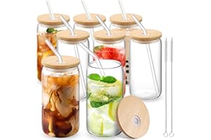 MEIMUCUL Bicchiere da Birra con Cannuccia,8PCS Tazze in Vetro a Forma di Lattina,500ml Tazza da Caffè Ghiacciata, Bicchiere da Cocktail Fantasia Vetro Frullato, Ideale per Caffè, Whisky, Soda ﻿