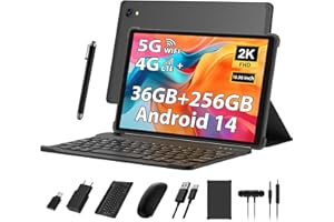 PIXPEAK 2K Tablet 10.36 Pulgadas, 4G LTE+5G WiFi, 36GB RAM+256GB ROM (2TB TF), Android 14 Tablet PC, Octa-Core, INCELL 2000 * 1200, 8000mAh, 13MP+8MP, GPS, Tablet con Teclado ect (Negro)