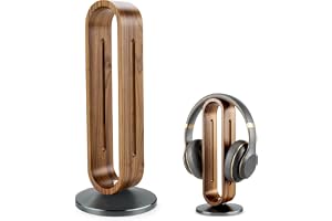 Hörlursstativ i trä, solid valnötsträ och aluminium, hörlursstativ med halkfri bas, robust headsetstativ, universellt spelrumstillbehör för AirPods Max, Bose, Sony, skrivbordsdekoration