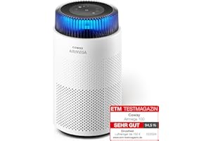COWAY Luftreiniger Allergiker – Superleise, mit Schlafmodus & Stimmungslicht, entfernt 99,999 % Partikel bis 0,01 µm, mit ECARF-Siegel, gegen Pollen, Staub & Tierhaare, CADR 244 m³/h, AIRMEGA 100