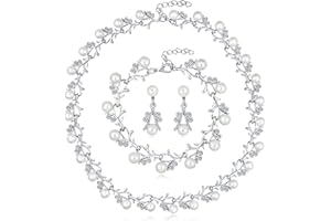 Lilingyu Wedding Bridal Pearl Jewellery Set for Women Necklace Bracelet and Earrings Set Crystal Pendant Jewelry Sets for Wedding Teardrop Necklace Earrings Gifts for Women