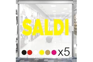 MR PUBBLICITÀ 5 pz. kit Adesivi Saldi Rimovibili per Vetrine Negozi, Vetrofania Scritte SALDI dim. 60x20 cm . Stickers promozionali Allestimento Vetrine Decorate. intagliati senza Sfondo Prespaziati (GIALLO)