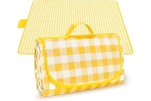 OXTXO Portable and Lightweight Picnic Blanket with Carrying Handle - 2m x 2m Beach Mat,Sandproof,Water Resistant,and Foldable Outdoor Beach Blanket,Camping, Hiking,and Outdoor Activities (Yellow)