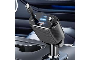 OHLPRO 4 in1 Einziehbares Autoladegerǎt, Einziehbares Kfz Ladegerät USB C, Handy Schnellladegerät, Aufladekabel 31.5 Zoll und 2 USB Ports Zigarettenanzünder Adapter mit iPhone 15 14 13Promax,iPad