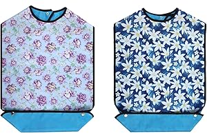 DONGAWIN Bavaglini per adulti, impermeabili, con stampa floreale, per mangiare, lavabili e riutilizzabili
