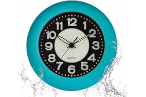 LXSZRPH Shower Clock Luminous Bathroom Wall Clock, Waterproof for Water Spray, Battery Powered, Non Ticking Silent Analog Clocks for Indoor Outdoor Gardens (Blue)