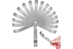 AJINACIOUS 16 Blades Stainless Steel Feeler Gauge, Feeler Gauge Dual Marked Metric and Imperial Measuring Tool, Universal Standard SAE and Metric Offset Valve Thickness Gauge for Measuring Gap Width/Thickness