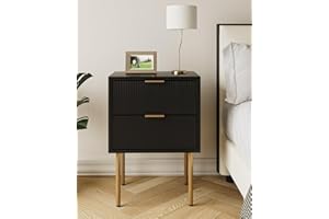 HEYZOEY Nachttisch, Nachtschrank mit 2 Schubladen, Modern Nachtkästchen, Boho Nachtkommode für Schlafzimmer, Wohnzimmer, Schwarz und Gold