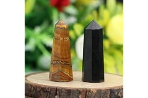 FASHIONZAADI Natural Black Tourmaline and Tiger Eye Gemstone Healing Crystals Single Point Wand Polished Tumbled Stones For Reiki Healing Crystal Wicca Decor & House Decoration Gift Size - 50-55 Mm