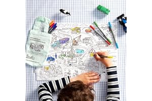 eatsleepdoodle Colouring Placemat for Kids w/ 10pk Washable Markers for Kids - 33x47cm Cars, Trucks & Tractors Colouring Placemat - Ultra Washable & Reusable Arts and Crafts for Kids
