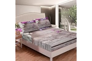 HOMEMISSING Wooden Floral Bedding Sheet for Kids Boys Girls Flower Garden Fitted Sheet 3Pcs Double Size