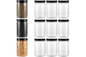 YAYODS 12 recipientes de plástico con tapa negra - 290 ml transparente latas de almacenamiento - Ronda hermética lata para cocina en casa, condimentos, confitería, té, frutos secos