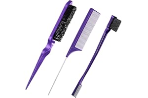 Slick Back Hair Brush, 3 Pcs Slicking Hair Brush, Afuiiuq Backcombing Brush Kids Comb Hair Styling Brush Edges Hair Smoothing Brush Suitable For Professional Hairdressers, Women, Men, Kids (Purple)