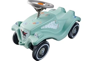 BIG Bobby Car Classic Green Sea - Rutschauto ab 1 Jahr im bunten Meeres-Design mit grauem Sicherheits-Lenkrad und Hupe, für Kinder von 1-5 Jahre (bis 50 kg), salbei mit Aufklebern