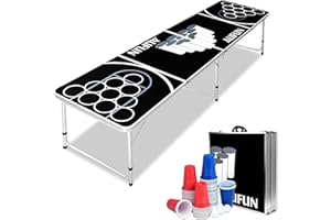 YRHome Set da tavolo Beer Pong con 100 bicchieri, 50 rossi, 50 blu, 5 palline, tavolo da birra regolabile in altezza, in alluminio e MDF, gioco classico, colore nero