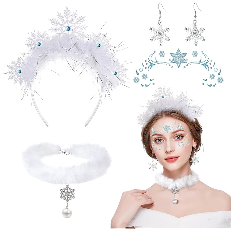 Set Accessoire Fête D'hiver : Serre-tête Flocon De Neige + Autocollants Strass étoile - Pour Noël, Carnaval, Soirées à Thème - 8