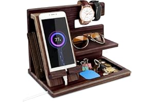 ROBOMANOR Geschenke für Männer Weihnachten Holz Telefon Dockingstation Uhren Geldbörsen Nachttisch Organizer Geburtstag Geschenk Papa, Geburtstagsgeschenke für Männer oder Vater Schreibtisch Organizer Holz