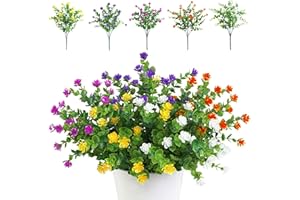 TSHAOUN 5 Piezas Flores Artificiales Flor Falsas,Arbustos Verdes Resistentes a Los Rayos UV Plantas para Colgar en Interiores y Exteriores,para Casa Jardín Ventana Fiesta Boda Decoración (Multicolor)