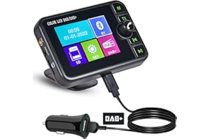 Fuluku DAB Adapter für Autoradio 2,4'' LCD Tragbares DAB+ Autoradio Adapter mit FM Audio Transmitter/Bluetooth Freisprecheinrichtung/Bluetooth Musik/AUX In&Out/Unterstützung TF Karte