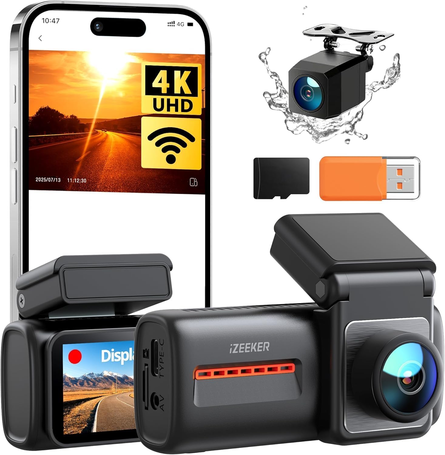iZEEKER 4K Dash Cam Front and Rear, WiFi 6 Dashcam with FREE 32GB Card, 4K+1080P Dual Dash Camera, 2.99" IPS Display, APP, Night Vision, WDR, G-Sensor, Loop Recording, 24H Parking Mode, Voice Prompt