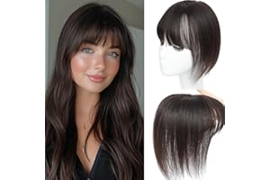 SARO-UP Hair Toppers for Thinning Hair Toppers for Women Real Human Hair Topper with Fringe Hair Pieces for Women with Thinning Hair Swiss Base Hair Toppers 10Inch(Dark Brown)