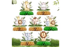 QIFU 7 Pcs Jungle Animals Honeycomb Centerpieces Safari Jungle Themed Birthday Party Supplies Wild Animals Jungle Party Decorations Baby Shower Table Decorations For Boys Girls Birthday Theme Party