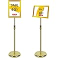 Excefore A3 Sign Stand Adjustable Poster Stand Aluminum Snap Frame Menu Stand Replaceable Advertising Rack Floor Display Stands with Safety Corner and Stable Round Base (Gold, A3)