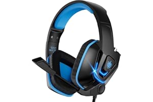 YOTMS Gaming Headset for PS4/PS5/X-box, 7.1 Surround Sound Over-Ear Headphones with Noise Cancelling Mic & Memory Foam Earmuffs, Compatible with PC, Switch, Laptops (Blue)
