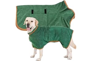 Norhogo Dog Bathrobe Towel Microfibre Towels Super Drying Coat Towel Green Robe Pet Towelling Robe, Adjustable Collar and Waist Dog Drying Coats for Dogs (L(51-60cm))