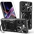 ZMONE for Xiaomi Poco X7 Pro 5G Case Cover with Screen Protector, Built Slide Camera Protection Cover,Military Heavy Duty Protective Phone Case - Black