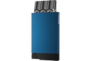 VULKIT Etui na Karty Kredytowe Męskie Slim Metalowe Etui RFID/NFC na Karty Kredytowe Pop-Up Portfel Aluminiowe Etui na Karty Bankowe na 6-8 Kart, Granatowy Niebieski
