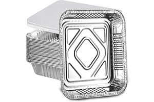 HOMESmith 10 Pack Aluminium Foil Trays with Lids Containers Strong and Large Tin Foil Food Take Away Container Disposable Food Take Out Box with Lid|1 Litre Square |, Silver