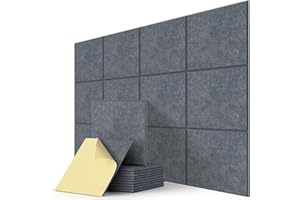 KUCHOOW Paneles Acusticos Decorativos, 12 Piezas Autoadhesivos, Acoustic Panels para Paredes, Puertas, Techo, Estudio, Gaming Habitacion, Dormitorio, Living Room, 30 x 30 x 0,9cm, Gris Oscuro