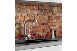 MyMaxxi Küchenrückwand Folie selbstklebend matt Versteift - einfache Montage ohne Bohren - Motiv Backstein rot - 60cm hoch - Spritzschutz Küche Klebefolie - Steine Mauer 400 x 60cm