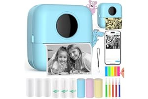 HuiJuKeJi Mini Stampante Fotografica,Stampante Termica,immagine per foto, stampa di ricevute,con 10 rotoli di carta 1 adesivo per smartphone, per Fotografica Note Elenco Memo (Blu)