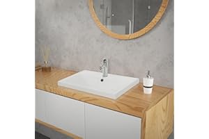 ‎ML DESIGN MODERN LIVING ML-Design Waschbecken aus Keramik Weiß 51x15,5x41,5 cm Eckig Einbauwaschbecken mit Hahnloch und Überlauf, Aufsatzwaschbecken Einbauwaschtisch Waschschale Waschplatz Handwaschbecken, für das Badezimmer