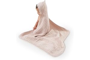 Comfy Cubs - Toalla de algodón de muselina con capucha de 9 capas para niños, tamaño grande de 32 x 32 pulgadas, ultra suave, cálida y absorbente. Baby Essentials - Toallas de baño, bonita funda
