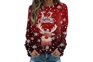 GENERIC Ladies Christmas Jumpers Christmas Sweatshirt For Women Cute Reindeer Print Sweatshirt Loose Funny Xmas Jumpers Long Sleeve Crewneck Shirt Ladies Fashion Hoodies Sweaters